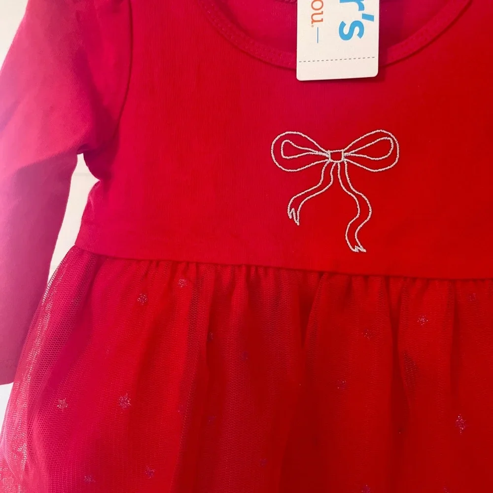 Carters Red Long Sleeve Tulle Dress with Bow and Bloomers Size 6 Months‎